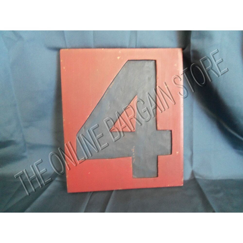 Pottery Barn Kids Wall Art number Antique Vintage Plaque # 4 decor sign red whit